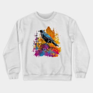 Raven in a colorful forest Crewneck Sweatshirt